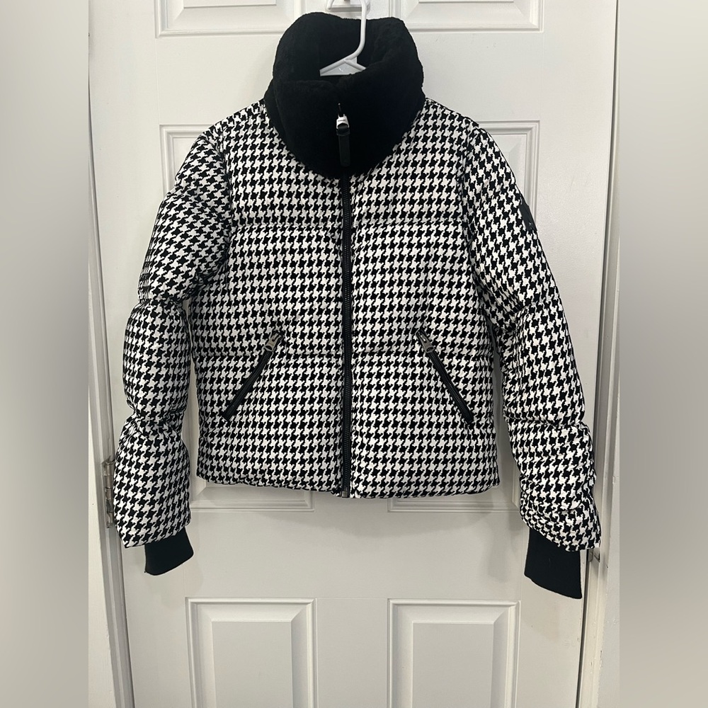 Mackage Black & White Sherpa Collar Houndstooth Puffer Warm Down Jacket XS - Picture 4 of 12